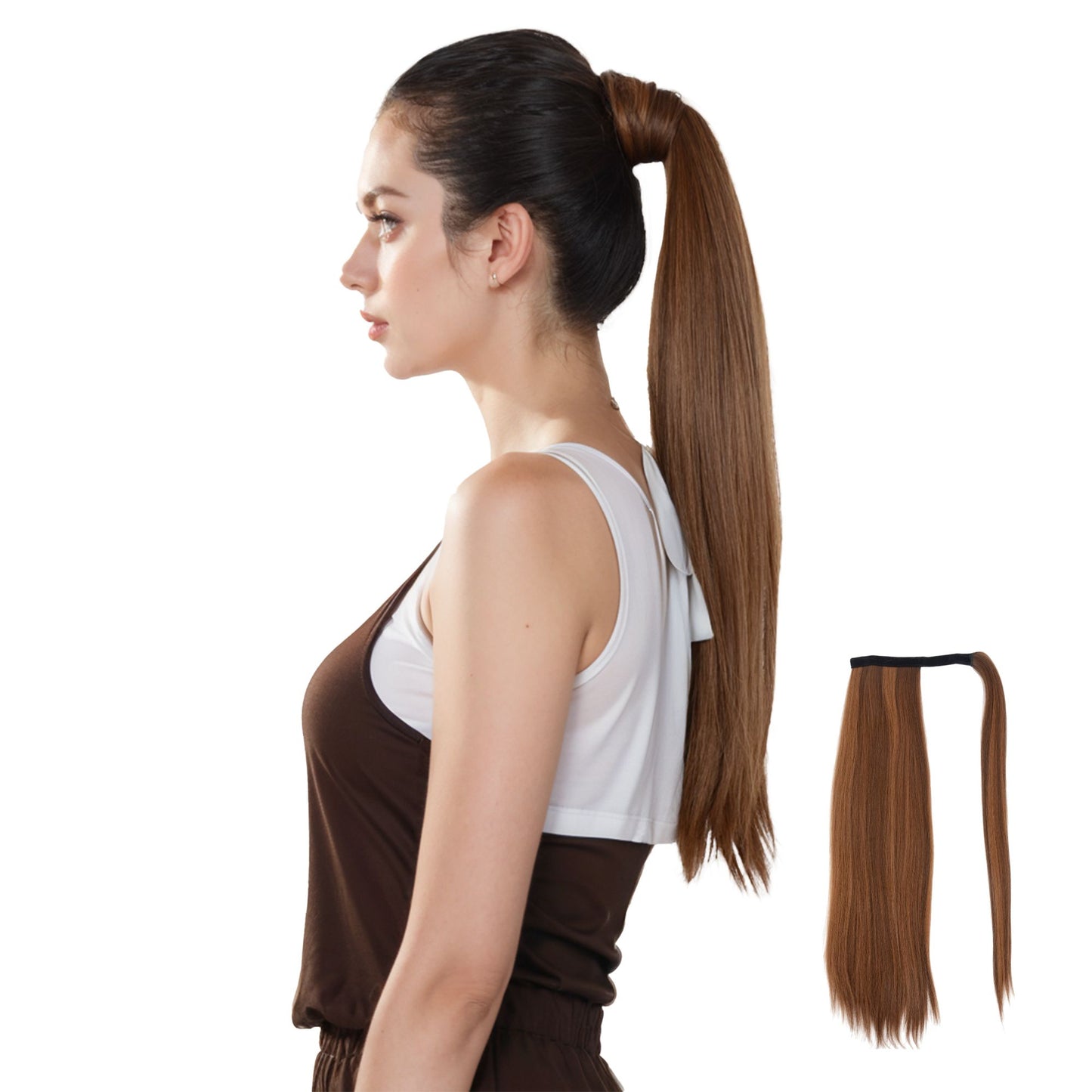 Straight Ponytail Extension - 24 Inch Long Straight Wrap Around Ponytail for Women Clip Ponytail Hair Extensions Synthetic