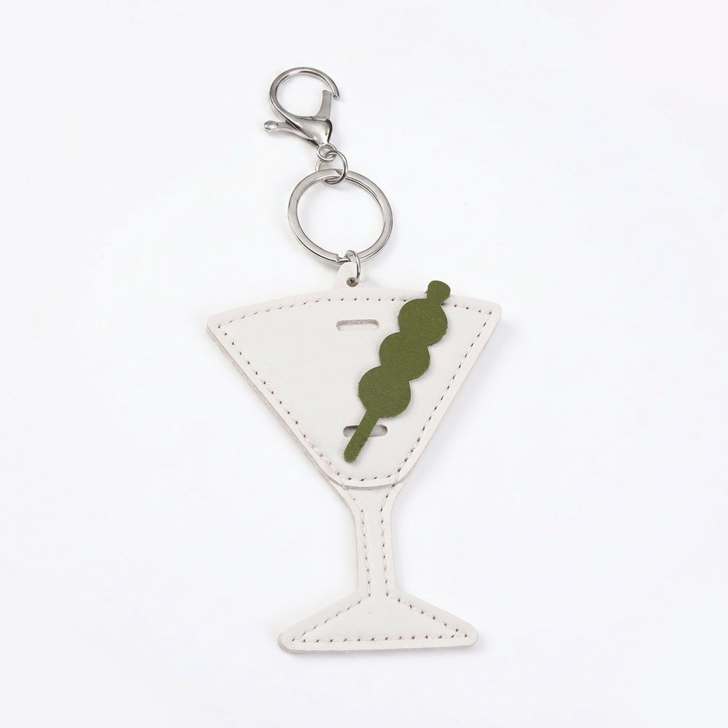 2-Piece Womens Faux Leather Bag Charm Keychain with Metal Clip Ring and Stitched Detail
