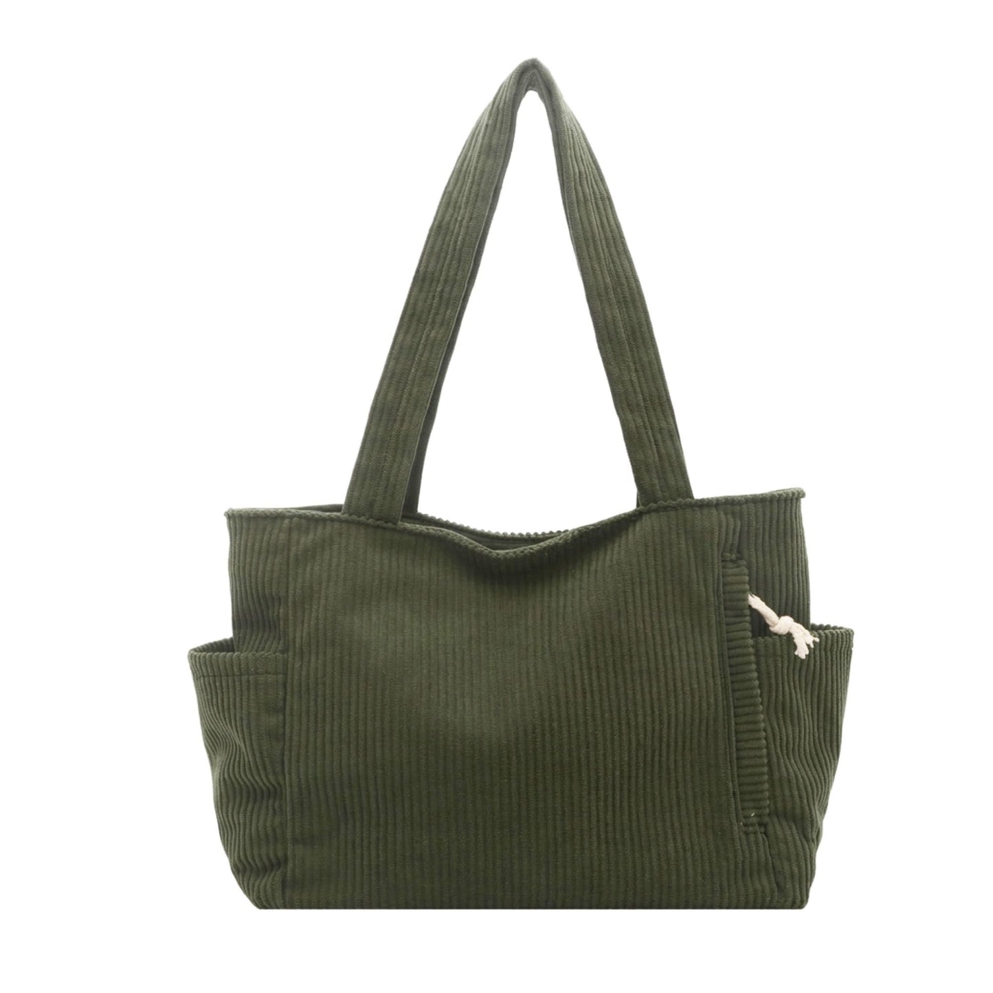 Corduroy Tote Bag Large Capacity Shoulder Bag with Side Pockets and Zipper Closure