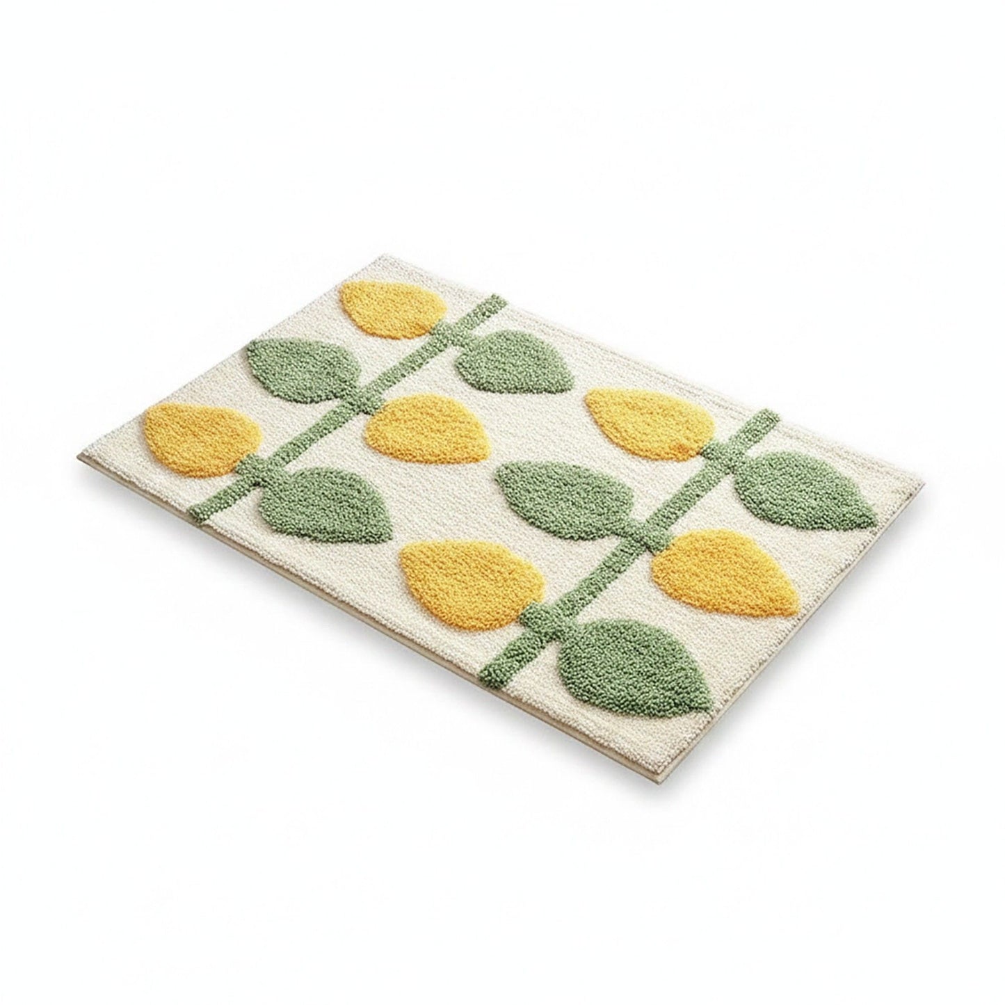 Tufted Floor Mat with Floral Daisy Pattern Non Slip Backing Soft Plush Decorative Scalloped Edge Rug