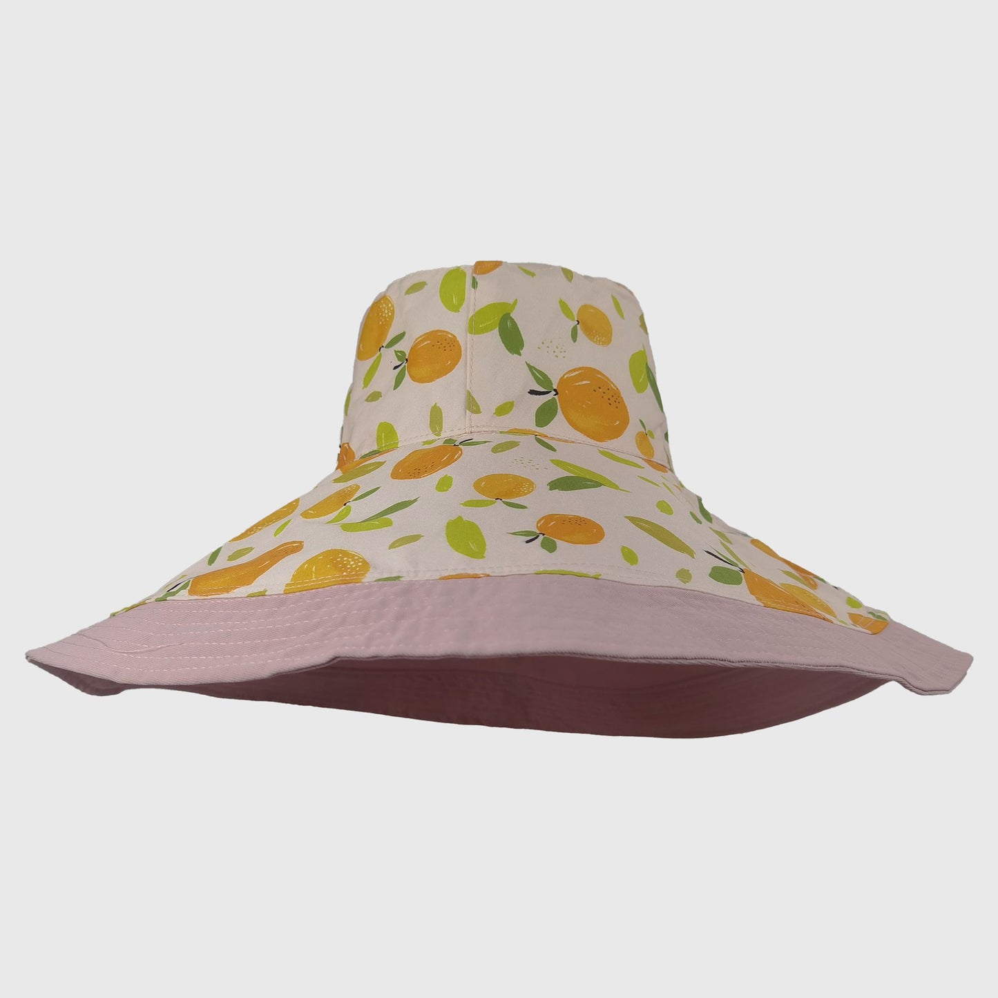 Women's Reversible Wide - Brim Sun Hat with Fruit Pattern Lining