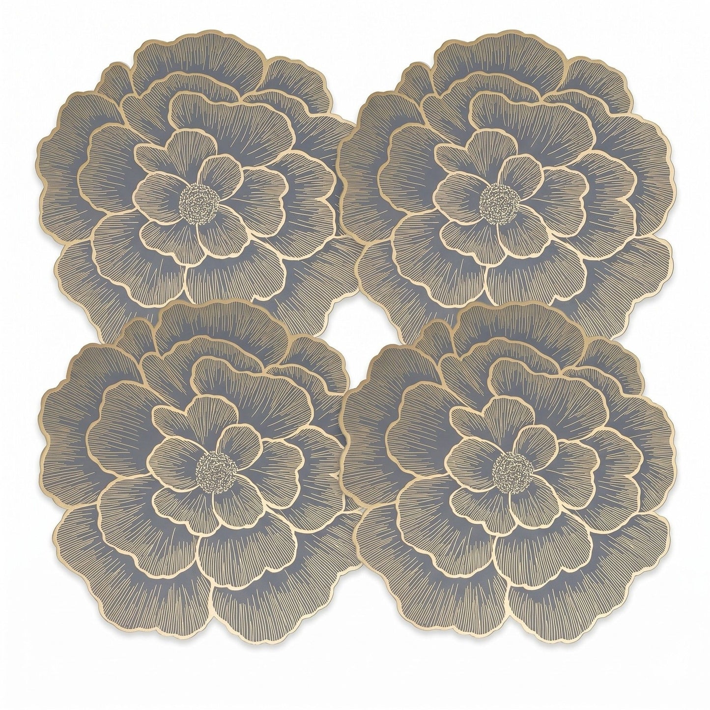 4 Pack Floral Round PVC Placemats Gold Trim Washable Heat Resistant Table Mats