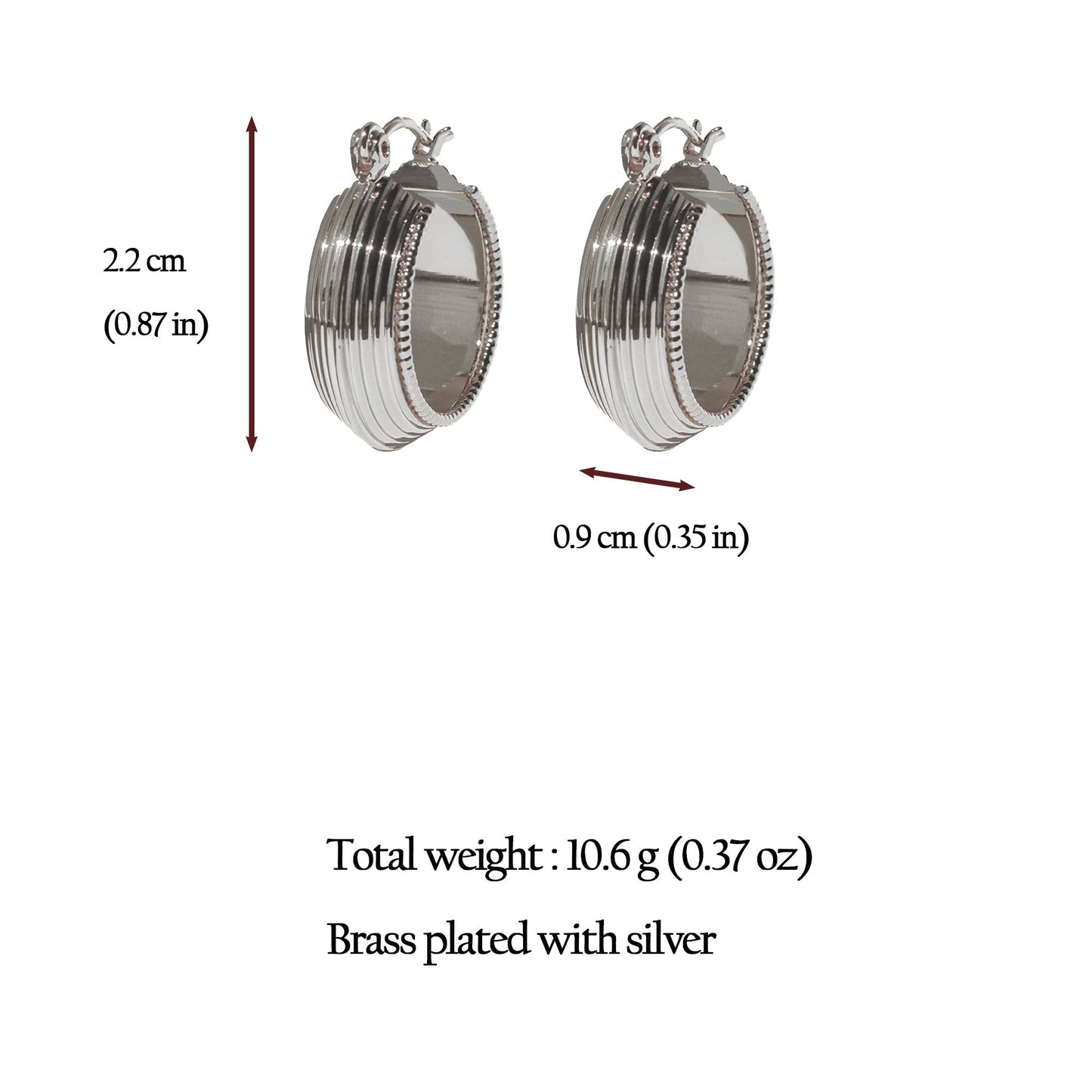 Women's Classic Striped Hoop Earrings - 2.2cm Diameter Hoops