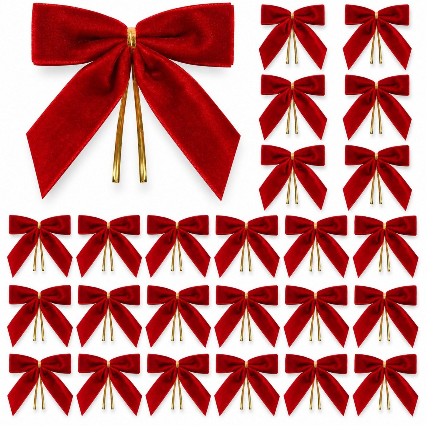 25 Pack Velvet Christmas Bows with Gold Accents for Tree Gift Wrapping Holiday Decor
