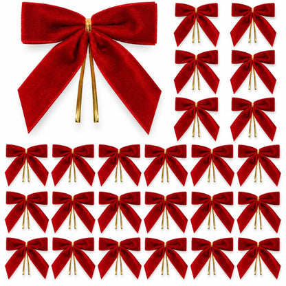 25 Pack Velvet Christmas Bows with Gold Accents for Tree Gift Wrapping Holiday Decor