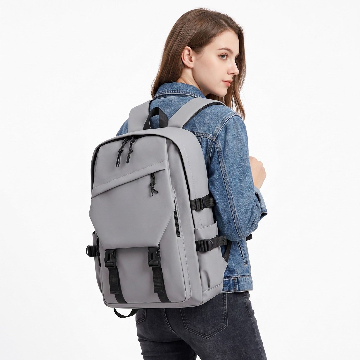 Multi-Pocket Utility Backpack with Buckle Straps, Side Pockets and Padded Shoulder Straps
