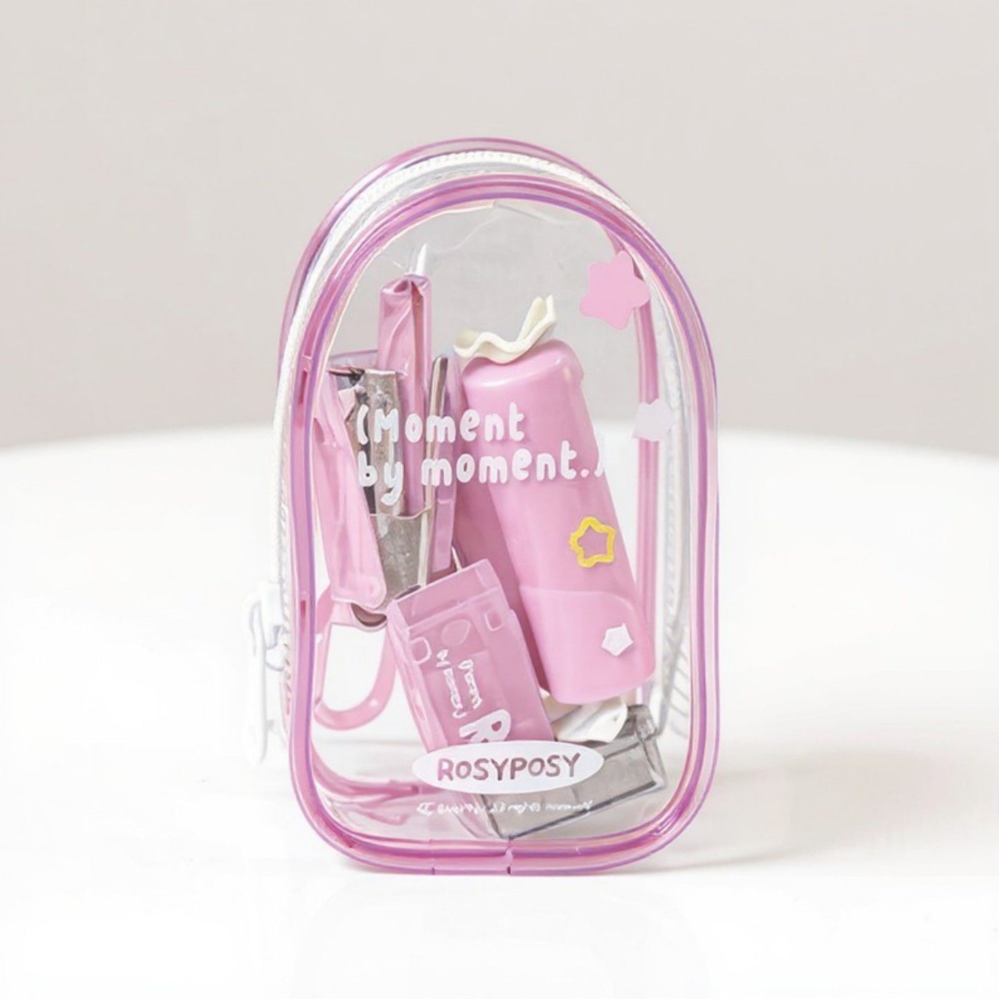 Portable Stationery Supply Set with Clear Zipper Case for School and Office Use 4.2x2.5x1.5 in