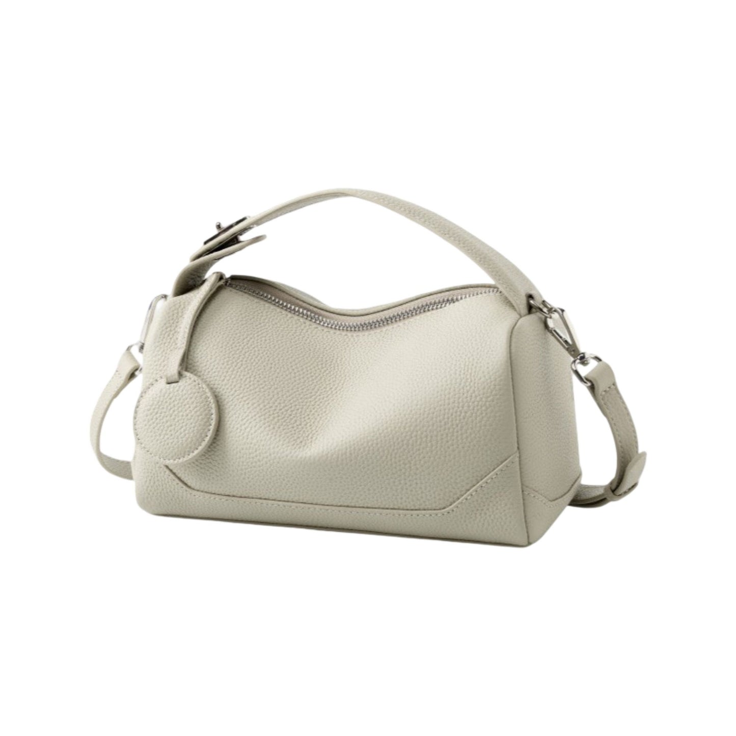 Pebbled Leather Satchel Bag with Top Handle Adjustable Crossbody Strap and Zipper Closure