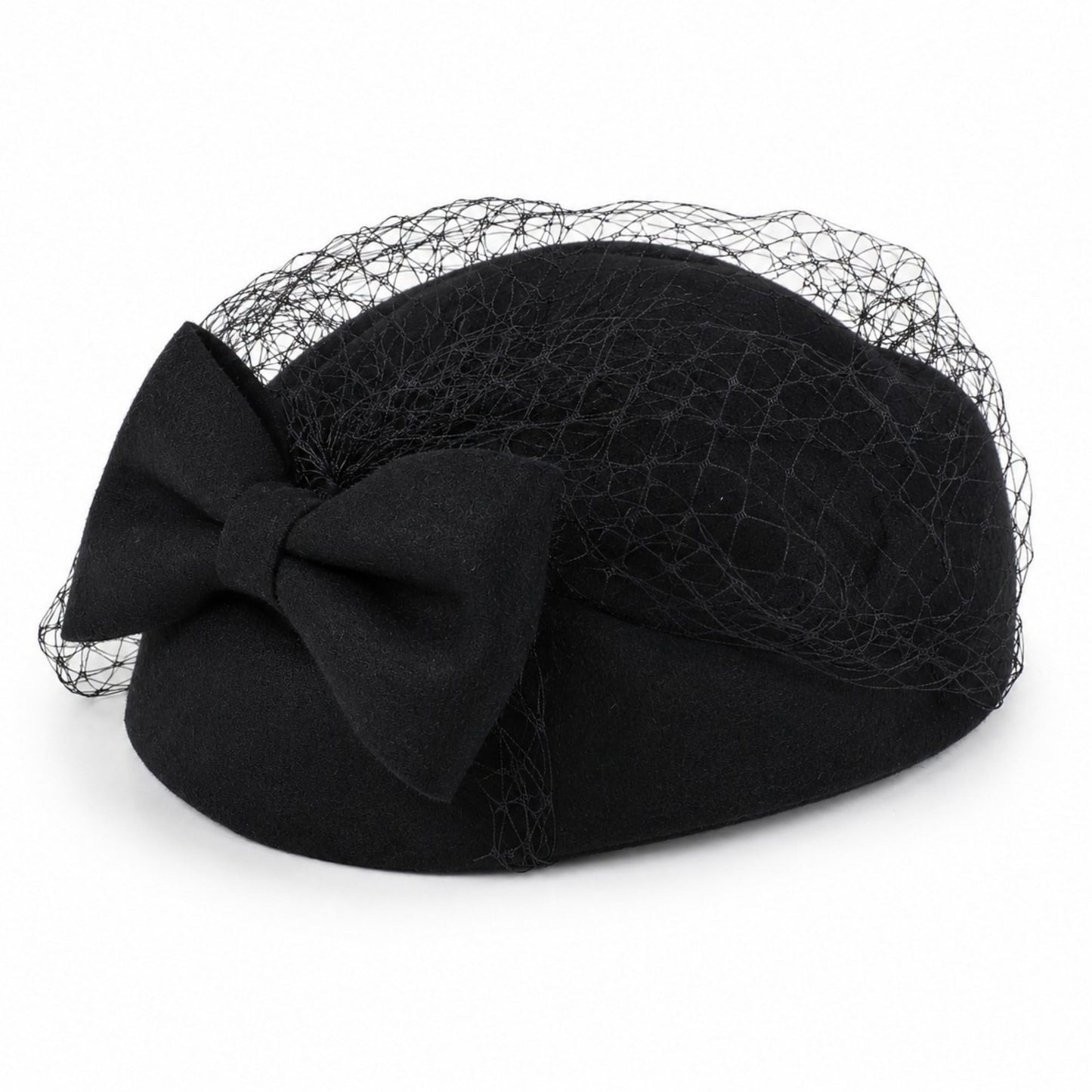 Bow Pillbox Fascinator Hat with Birdcage Veil