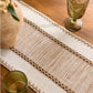 Textured Woven Table Runner with Fringe Trim and Neutral Stripe Pattern 47x11.8 in
