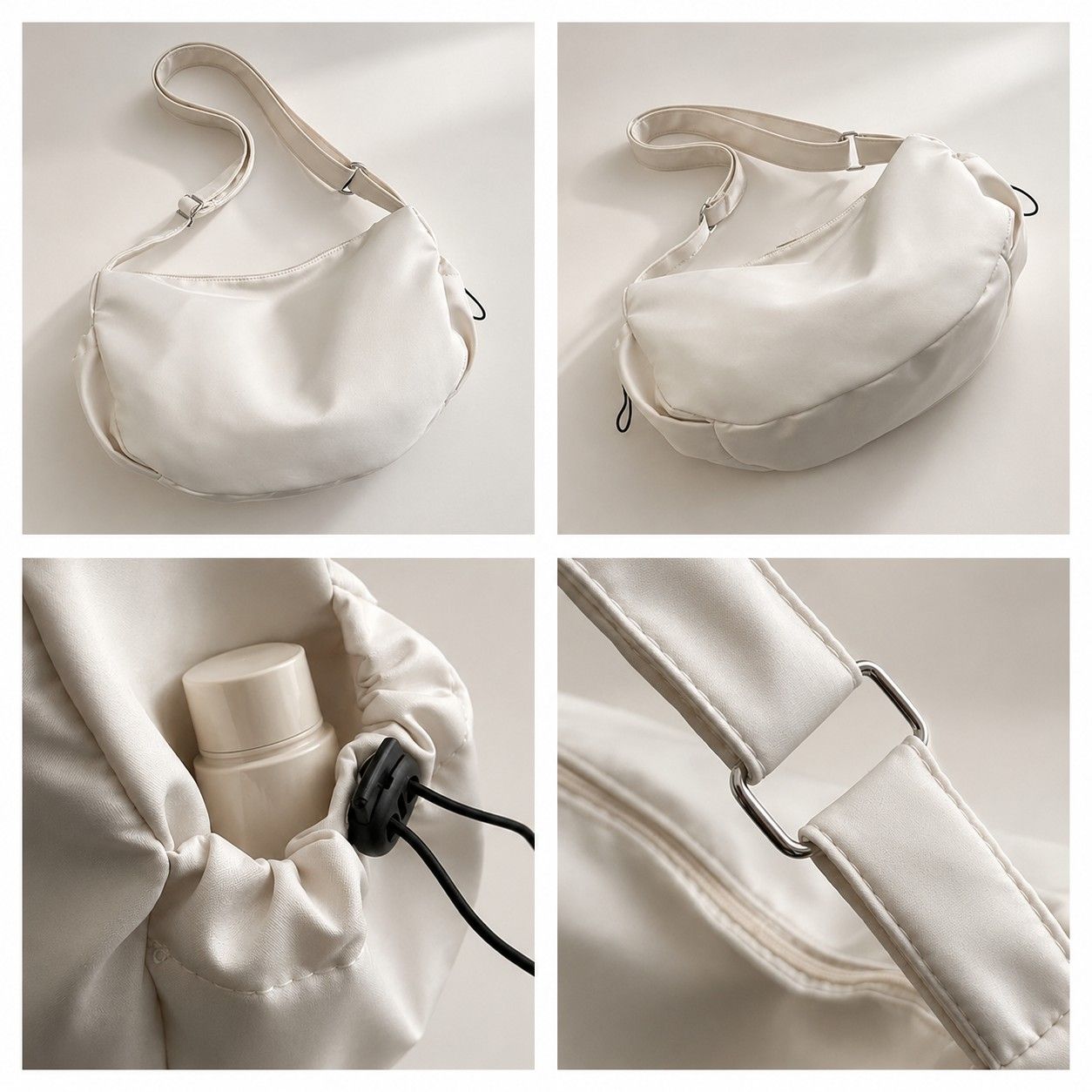 Crescent Crossbody Shoulder Bag with Side Pockets and Adjustable Strap