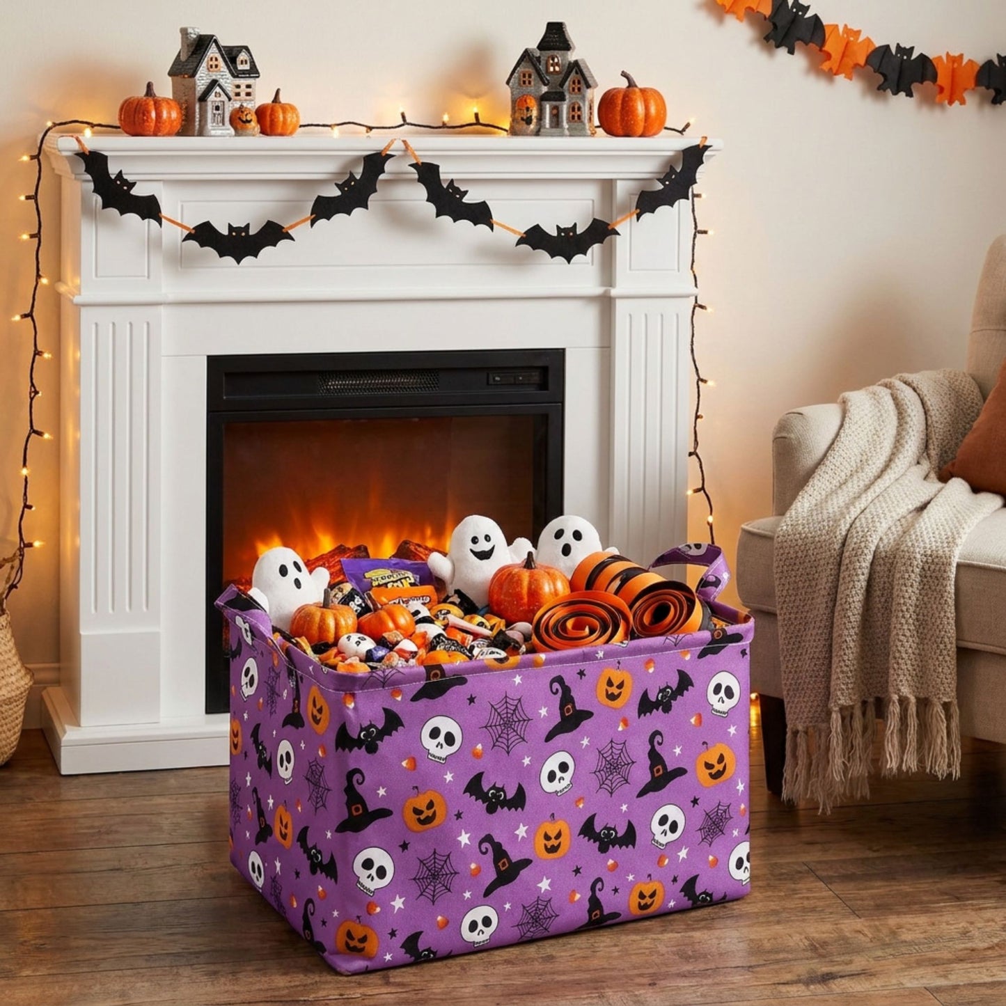 Halloween Fabric Storage Basket Foldable Organizer Bin with Handles