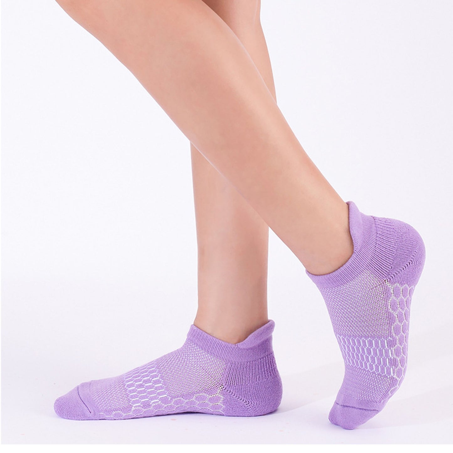 2-Pair Set Low-Cut Athletic Socks with Honeycomb Mesh Ventilation Arch Compression and Cushioned Heel Fit