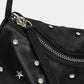 Studded Satin Shoulder Bag with Zip Closure and Interior Pocket