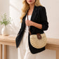 Woven Straw Crescent Crossbody Handbag with Adjustable Shoulder Strap