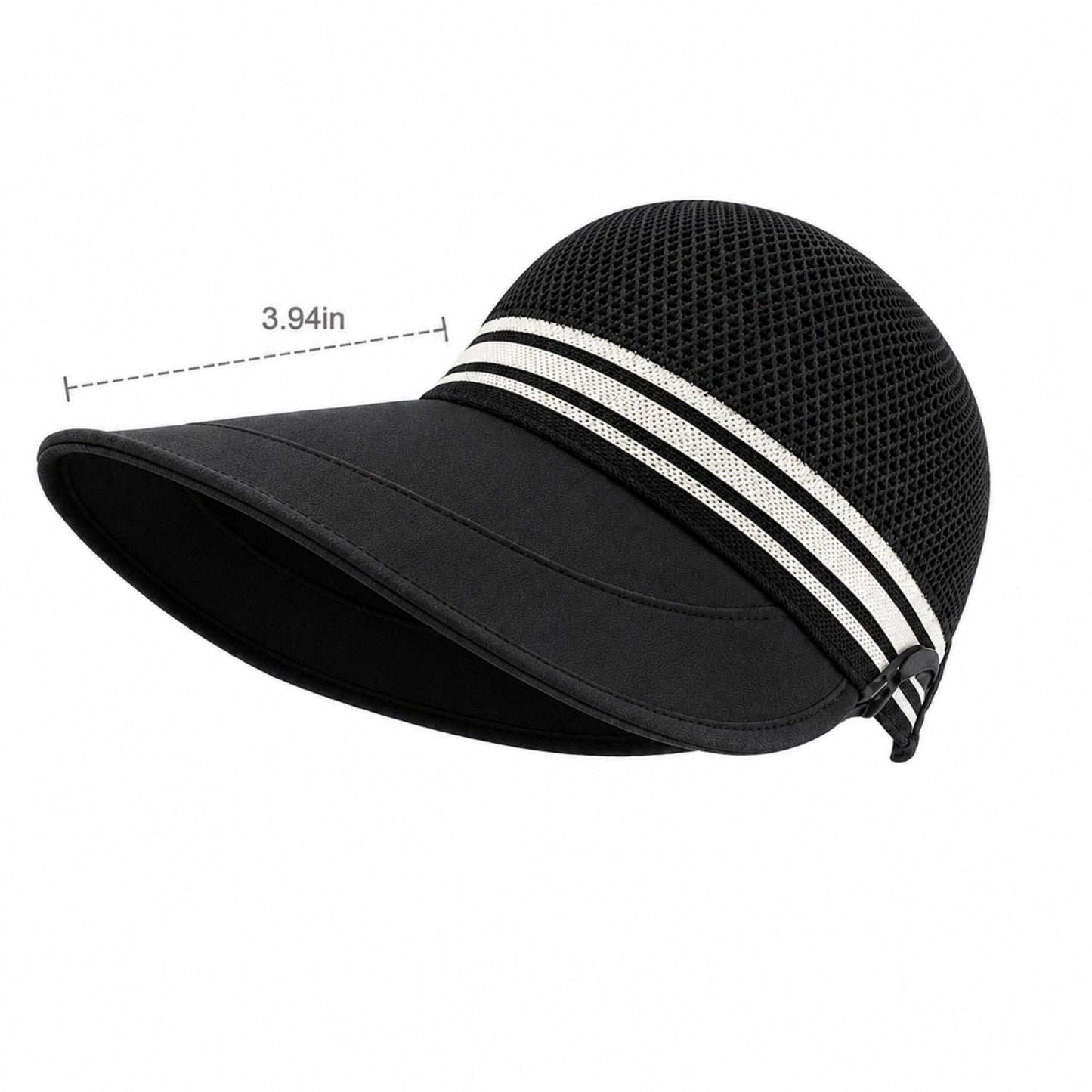 Woven Wide Brim Visor Hat with Striped Band Mesh Crown Adjustable Back Strap