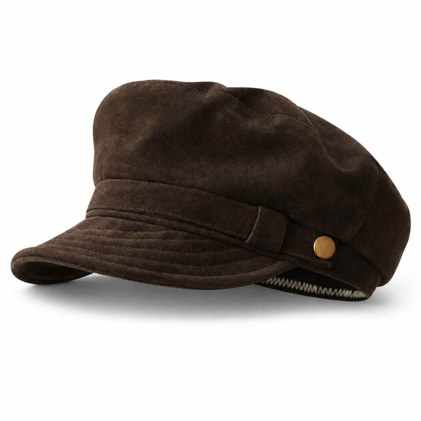 Soft Textured Newsboy Cap with Metal Button and Short Brim