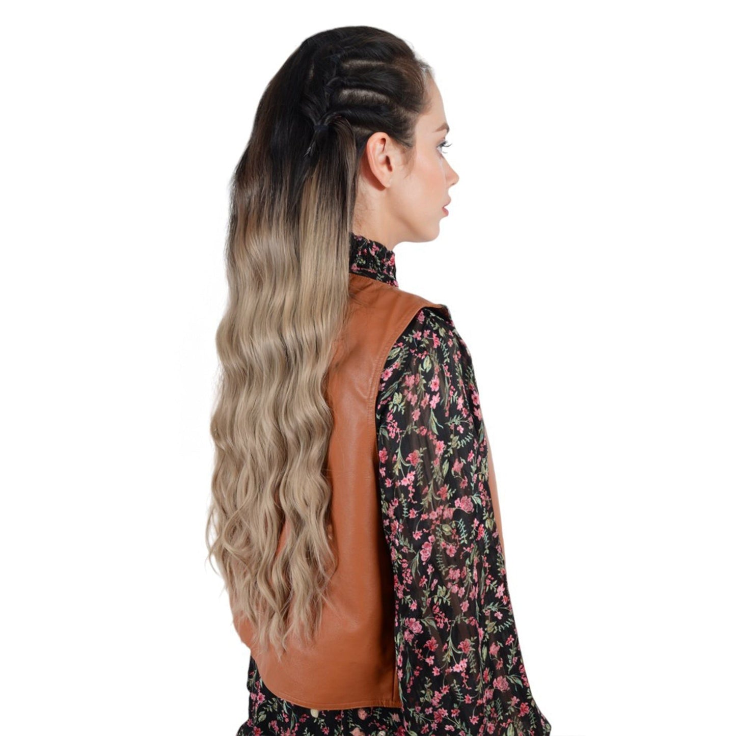 One Piece Long Wavy Curly Clip in Hair Wig Extension 20 Inches High for Women 4 Clips  Brown