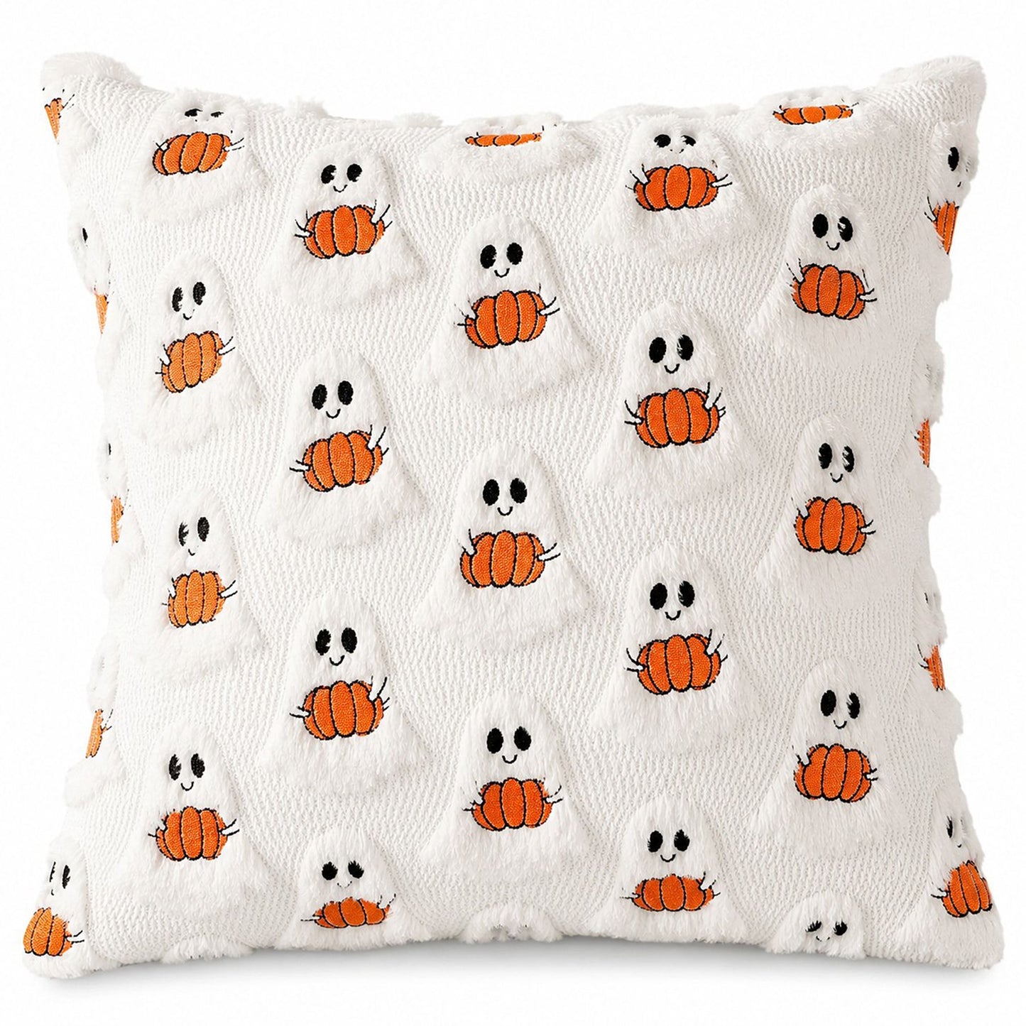 Halloween Pumpkin Ghost Textured Decorative Throw Pillow Cover for Sofa Bed Chair