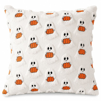 Halloween Pumpkin Ghost Textured Decorative Throw Pillow Cover for Sofa Bed Chair
