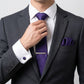 Men's Textured Solid Color Tie Gift Set with Matching Pocket Square Cufflinks and Silver Tie Clip