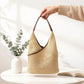 Woven Shoulder Hobo Bag with Faux Leather Trim Soft Knit Slouchy Handbag Casual Everyday Tote