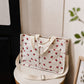 Canvas Strawberry Print Tote Bag with Shoulder Strap and Side Pockets