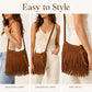 Fringe Crossbody Bag Black Suede Look Boho Shoulder Purse with Braided Strap