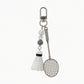 Badminton Racket Keychain with Shuttlecock Charm Beaded Detail Metal Key Ring