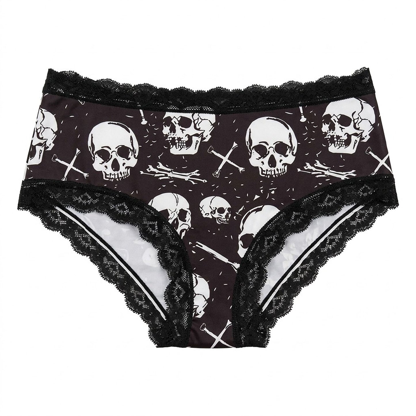 2 Pack Skull Print Lace Trim Hipster Underwear