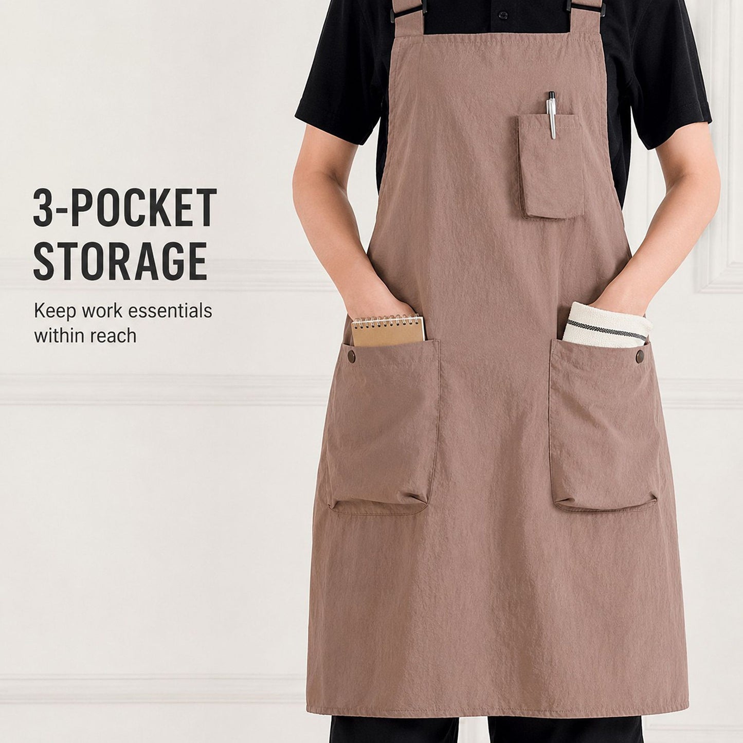 Water Resistant Utility Apron with Adjustable Straps and Three Pockets