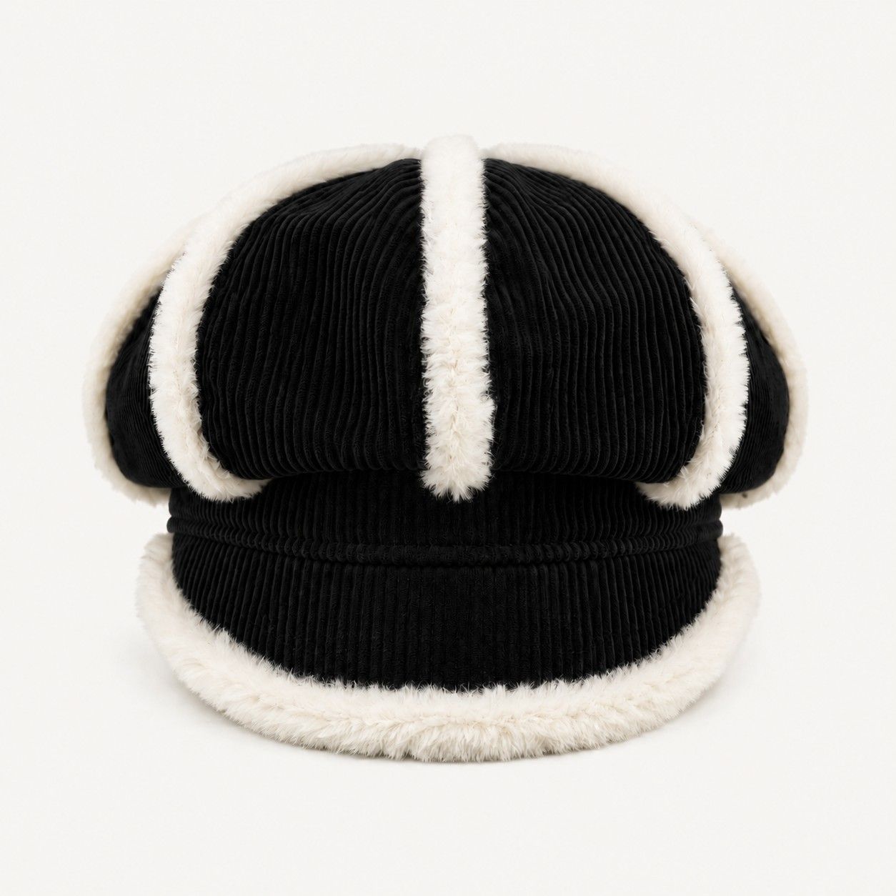Corduroy Newsboy Cap Faux Fur Trim Baker Boy Hat Warm Casual Style