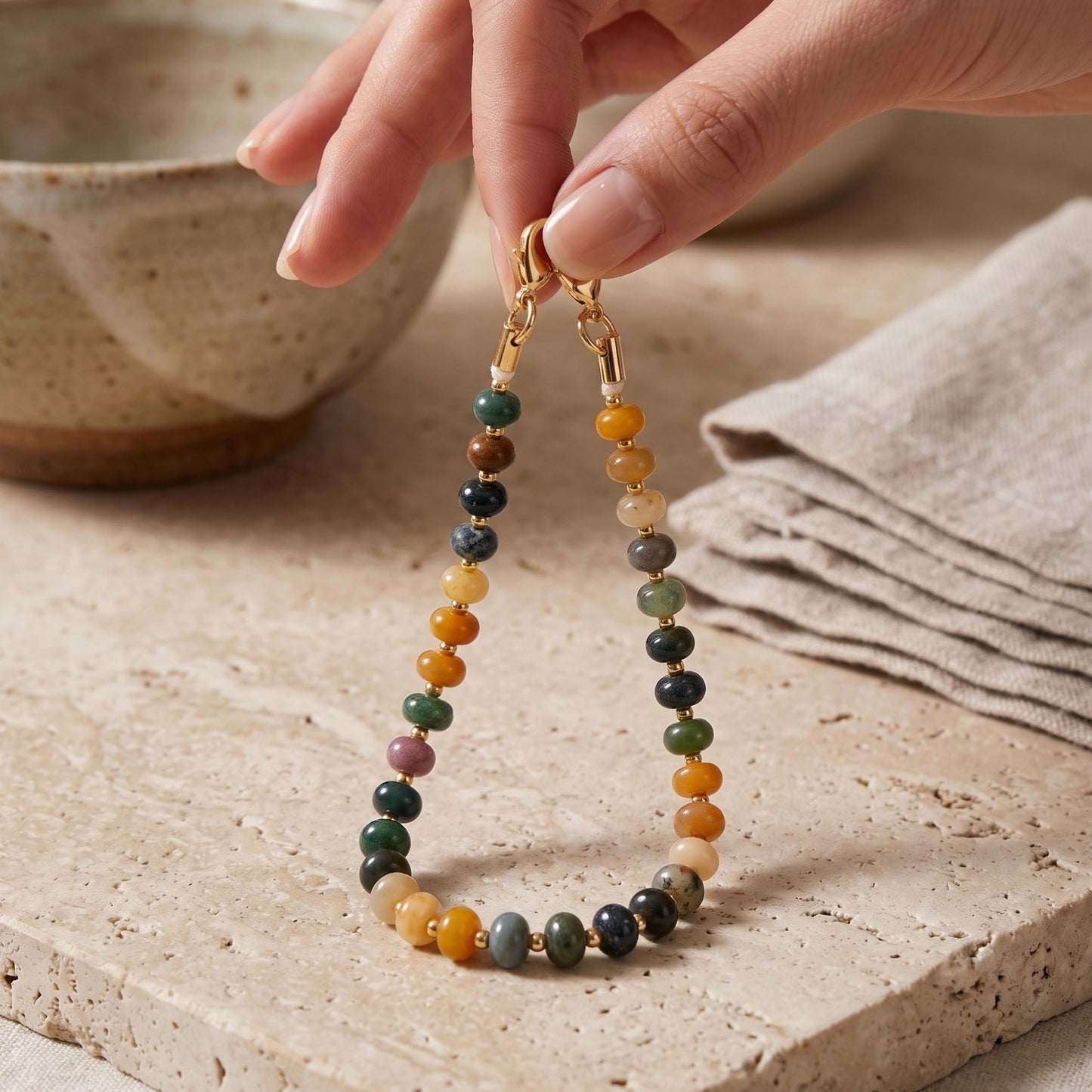 Oval Beaded Phone Wrist Strap with Detachable Clasps