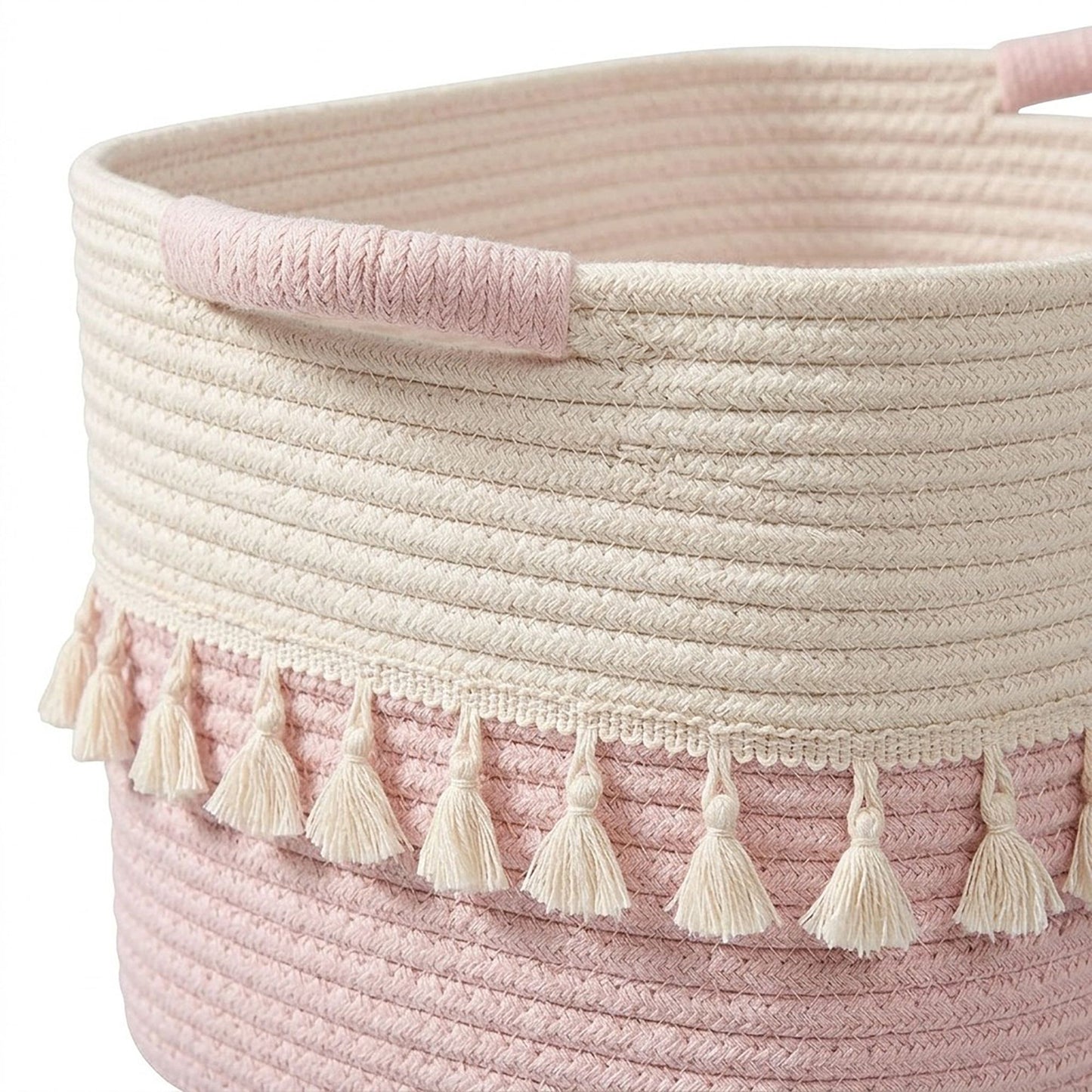 Rope Storage Basket with Tassel Trim and Handles