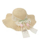 Wide Brim Straw Sun Hat with Scalloped Edge Lace Bow and Floral Accent