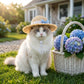 Pet Straw Sun Hat with Lace Trim Bow Adjustable Chin Strap Summer Costume Hat for Cats and Small Dogs