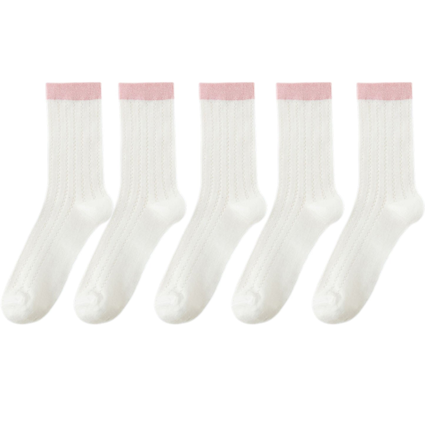 5 Pairs Women's Breathable Lace-Knit Crew Socks with Colored Cuffs Soft Lightweight Anti-Odor for Casual Wear