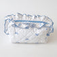Womens Quilted Bow Print Cosmetic Bag with Ruffle Trim
