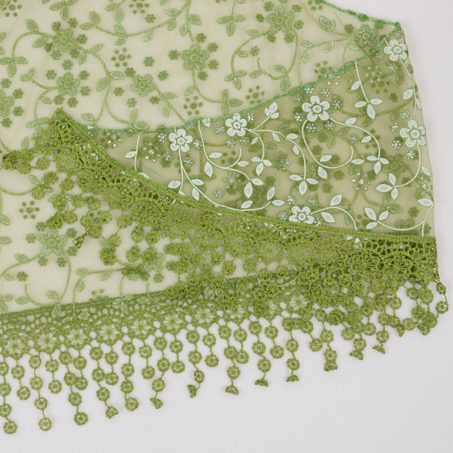 Lightweight Lace Floral Head Scarf Fringe Triangular Shawl