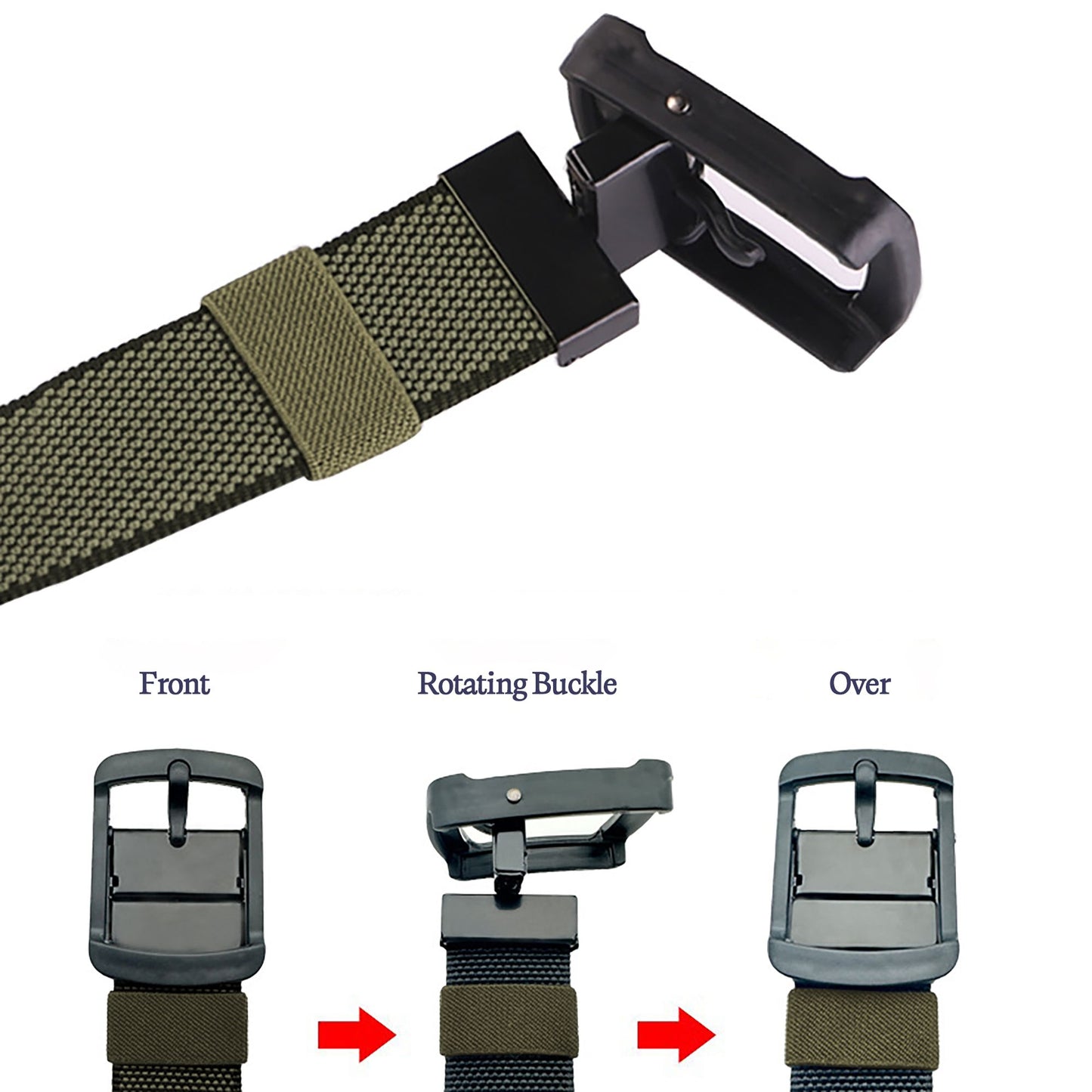 Reversible Belt - Adjustable Military-Style Belt with Stainless Steel Buckle