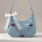 Lace Bow Cherry Bag Chain Charm with Heart Accents and Double Ring Clasps