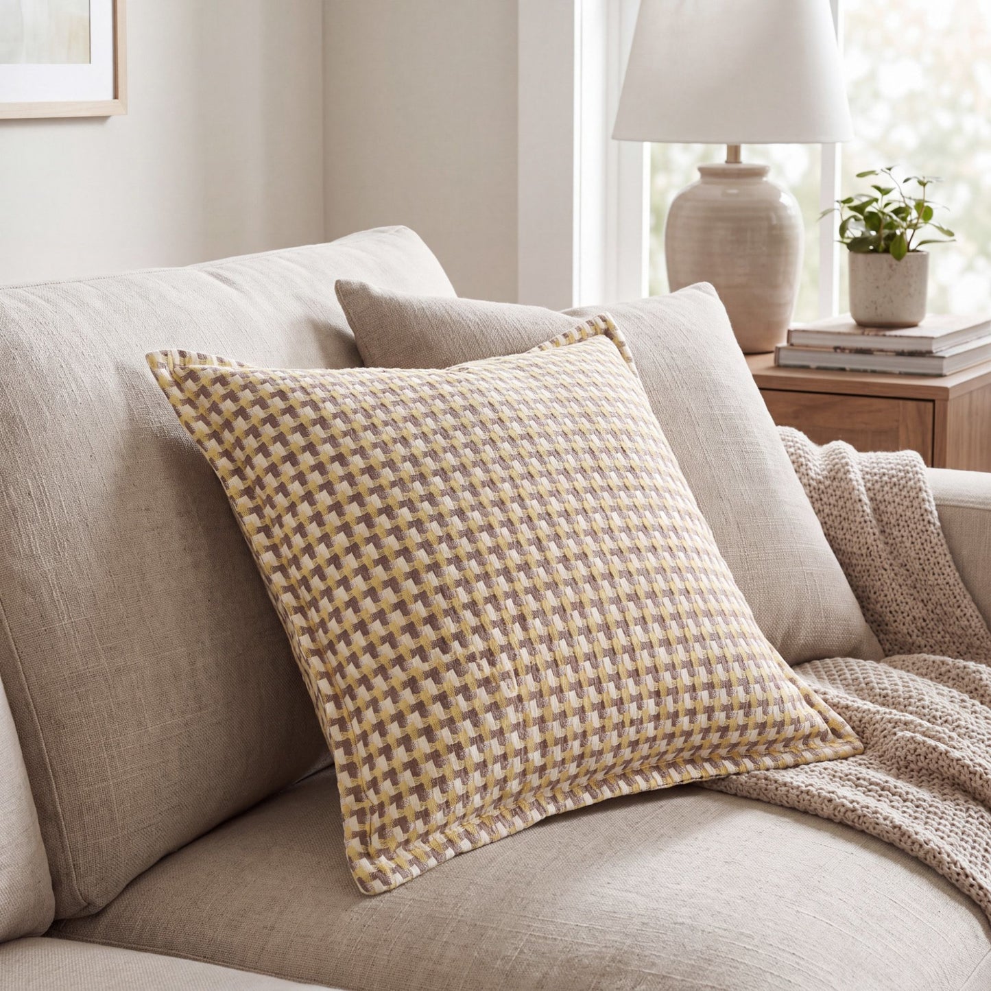 Houndstooth Woven Decorative Throw Pillow Cover Textured Square Cushion Cover with Hidden Zipper