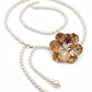 Single Textured Floral Plastic Pearl Waist Chain Adjustable Vintage Statement Waist Jewelry 43.3in