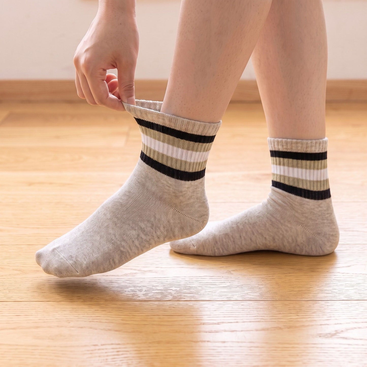 6 Pair Striped Crew Socks with Ribbed Cuffs