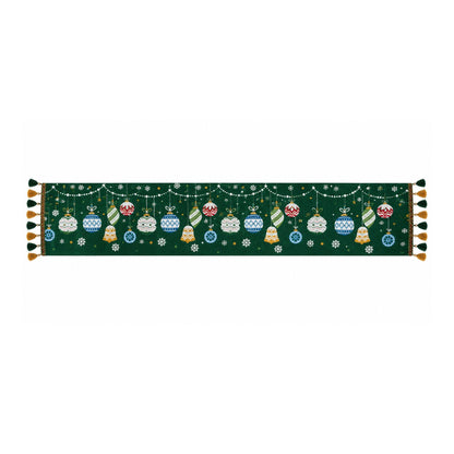 Christmas Ornament Chenille Jacquard Table Runner with Tassels for Holiday Dining Decor
