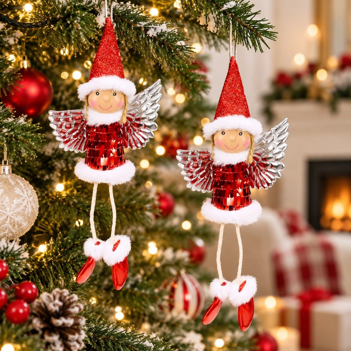2pk Sequin Angel Christmas Tree Ornaments