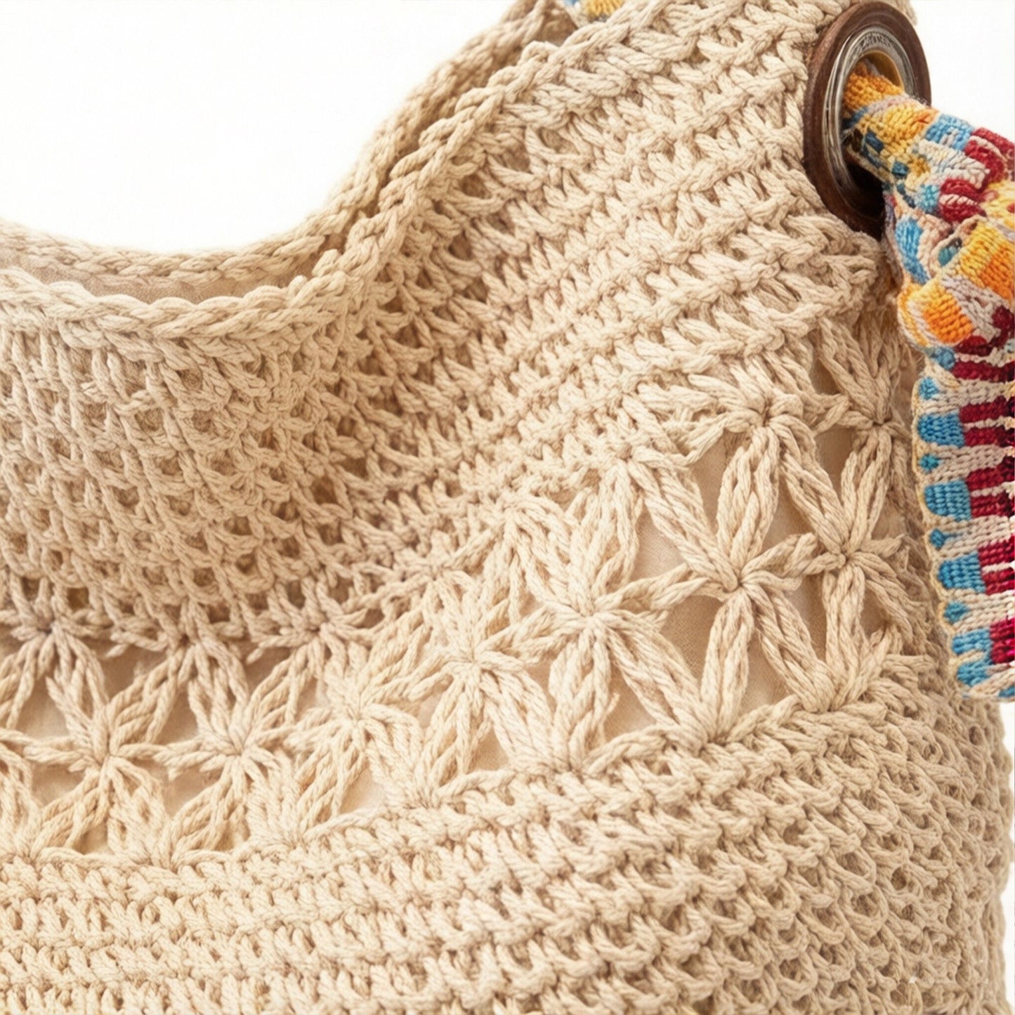 Crochet Shoulder Bag with Woven Strap Textured Knit Hobo Handbag Slouchy Boho Tote Lightweight Everyday Carryall