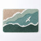 Coastal Ocean Wave Plush Bathroom Mat with Life Preserver and Seashell Design