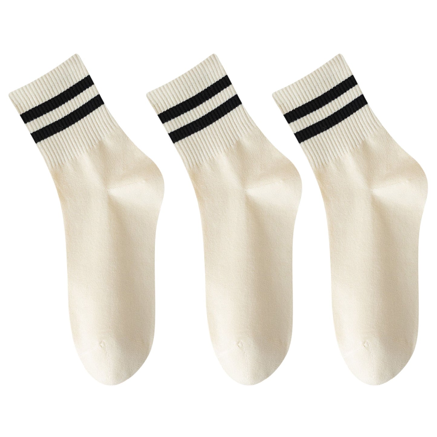 3 Pairs Women's Crew Socks in Cotton Blend Ribbed Cuff Assorted Stripes Dots Letter Graphic Print Design