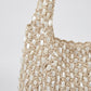 Beaded Shoulder Bag with Macrame Open Weave Double Strap Design
